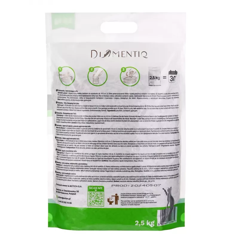 DIAMENTIQ Tofu Neutral Ultra klumpend - pflanzliche Streu - 2,5 kg