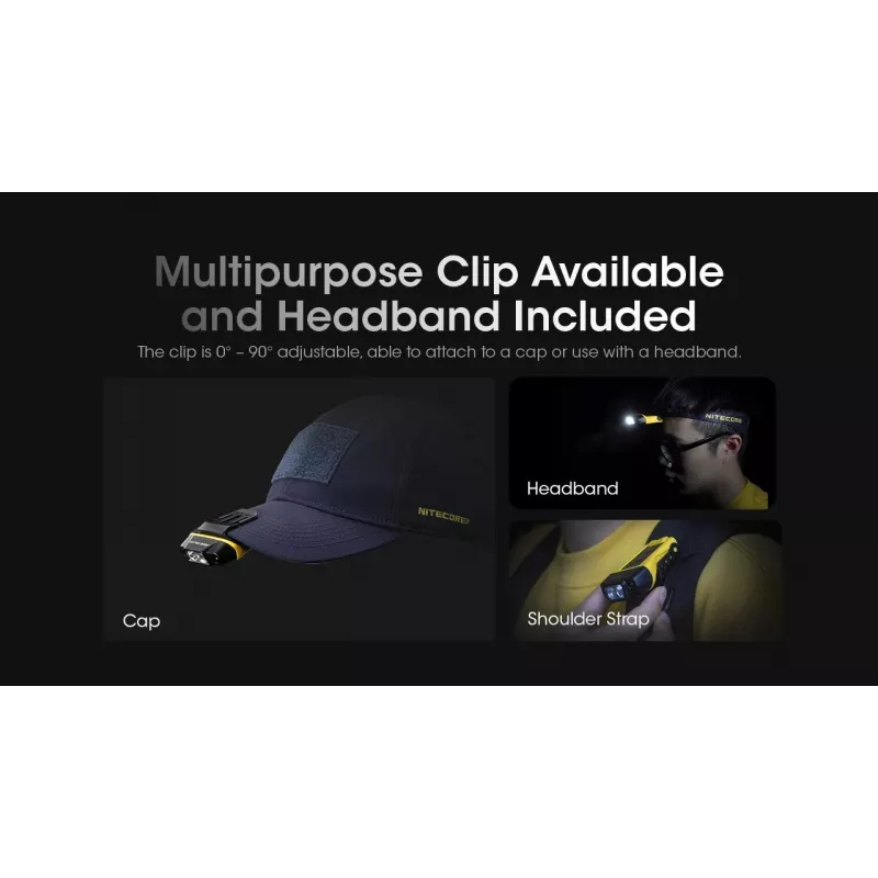 Kopflampe Nitecore NU11 — 150 lm, IPX5, USB wiederaufladbar, 41 g, gelb/schwarz