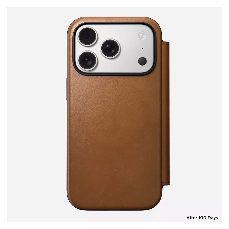 Folio-Hülle Nomad Modern Leather Folio für iPhone 17 Pro, Leder + Aluminium, 6,3 Zoll (16 cm), Tan, 3 Kartenfächer