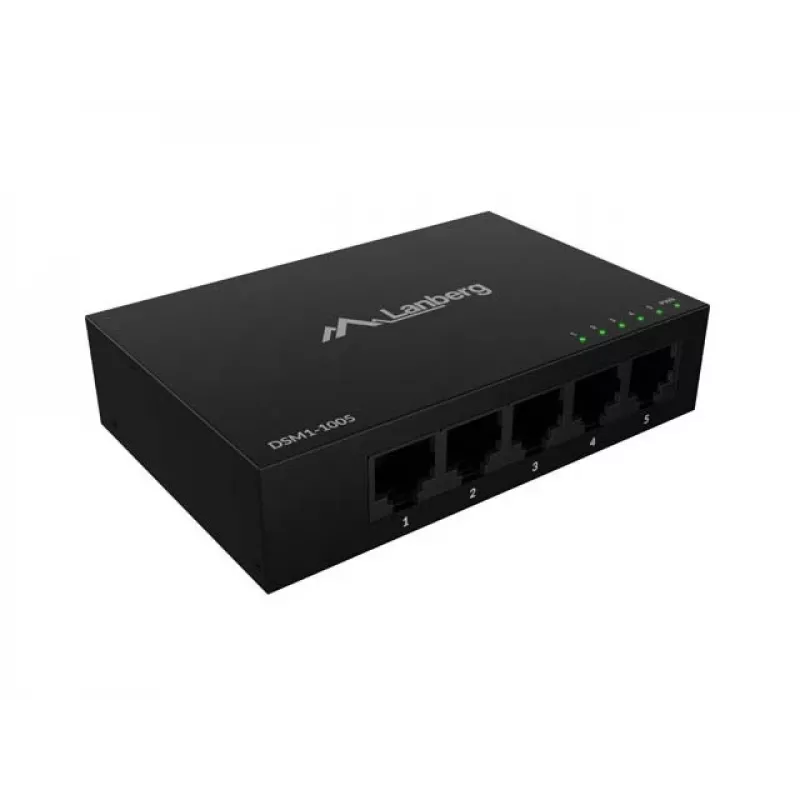 LANBERG DSM1-1005 Netzwerk-Switch 5x 1 Gb/s unmanaged Desktop, Metallgehäuse, 12V