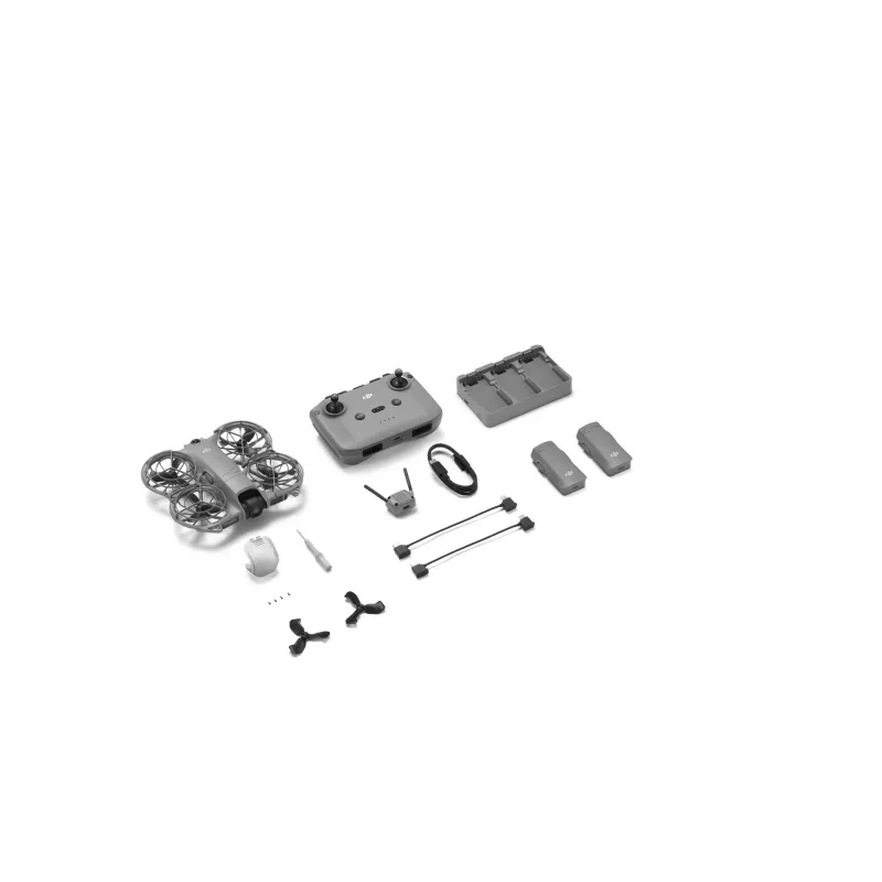 Quadcopter-Drohne DJI Neo 2 Fly More Combo — 4 Rotoren, 12 MP Kamera, 2688×1512 Video, 1606 mAh Batterie, 49 GB interner Speicher, Schwarz/Grau