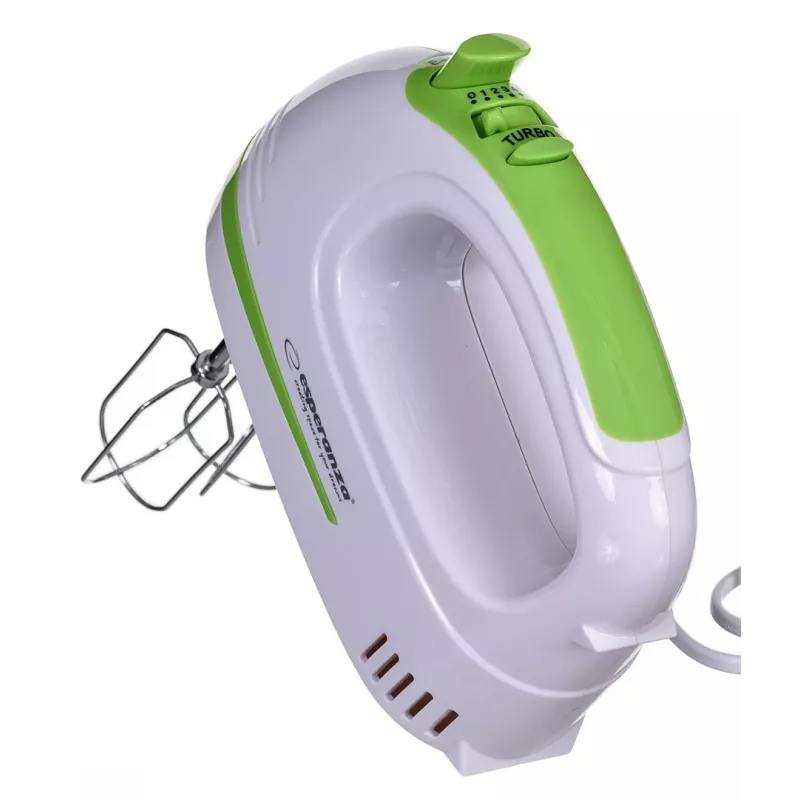 Handmixer ESPERANZA EKM011 — 400 W, 5 Geschwindigkeiten, Turbo, Knethaken und Rührbesen, 220–240 V, weiß/hellgrün