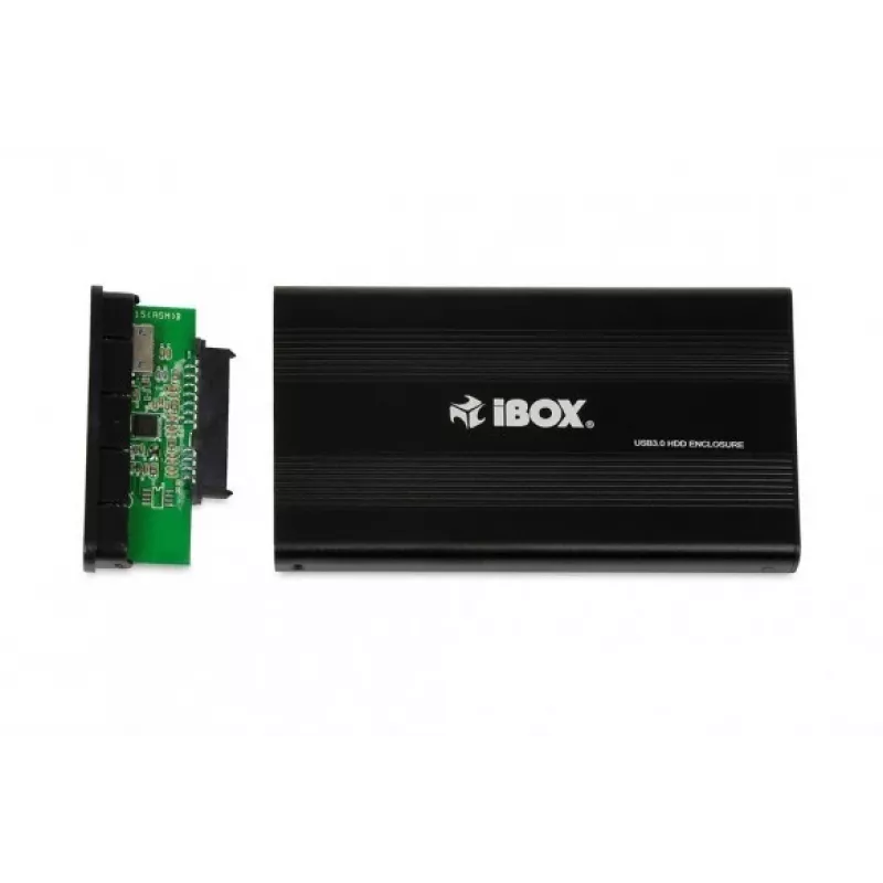 HDD-Gehäuse IBOX HD-02 Schwarz für 2,5-Zoll-SATA-Laufwerke, USB 3.2 Gen 1 (Typ A), ein Einschub, Metall