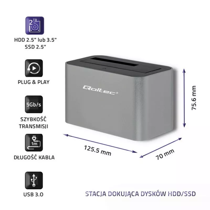 Qoltec 5315 Docking station HDD/SSD | 2.5/3.5 SATA | USB 3.0
