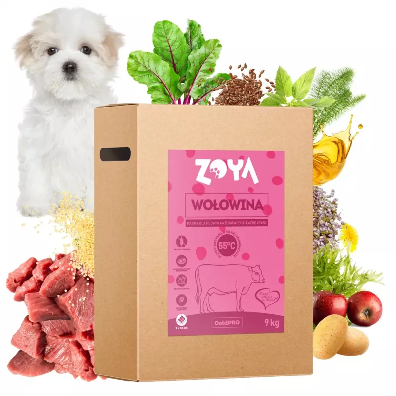 Trockenfutter für Hunde ZOYA ColdPRO Beef 9 kg — Alleinfutter für adulte Hunde, 27% Protein, 9,5% Fett, glutenfrei, zuckerfrei