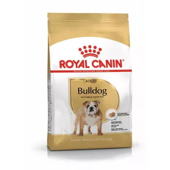 Trockenfutter für Hunde Royal Canin Bulldog Adult 12 kg — für ausgewachsene Bulldoggen, Hühnergeschmack, 24 % Protein, 14 % Fett
