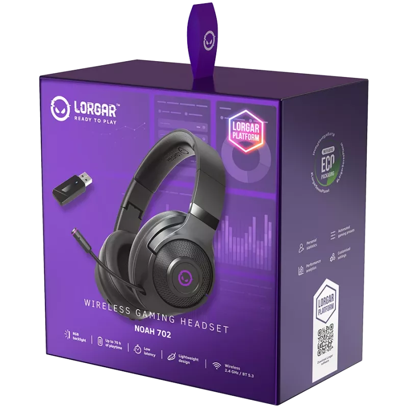 Lorgar Noah 702 - Gaming-Headset 3in1 - BT 5.3 + WiFi + 3,5-mm-Klinke - faltbares Design - 1000 mA