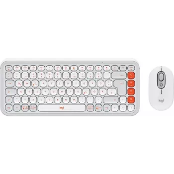 Tastatur- und Maus-Set Logitech POP Icon Combo — Mini Bluetooth QWERTZ-Tastatur, US International/Deutsches Layout, Orange/Weiß, Maus inklusive