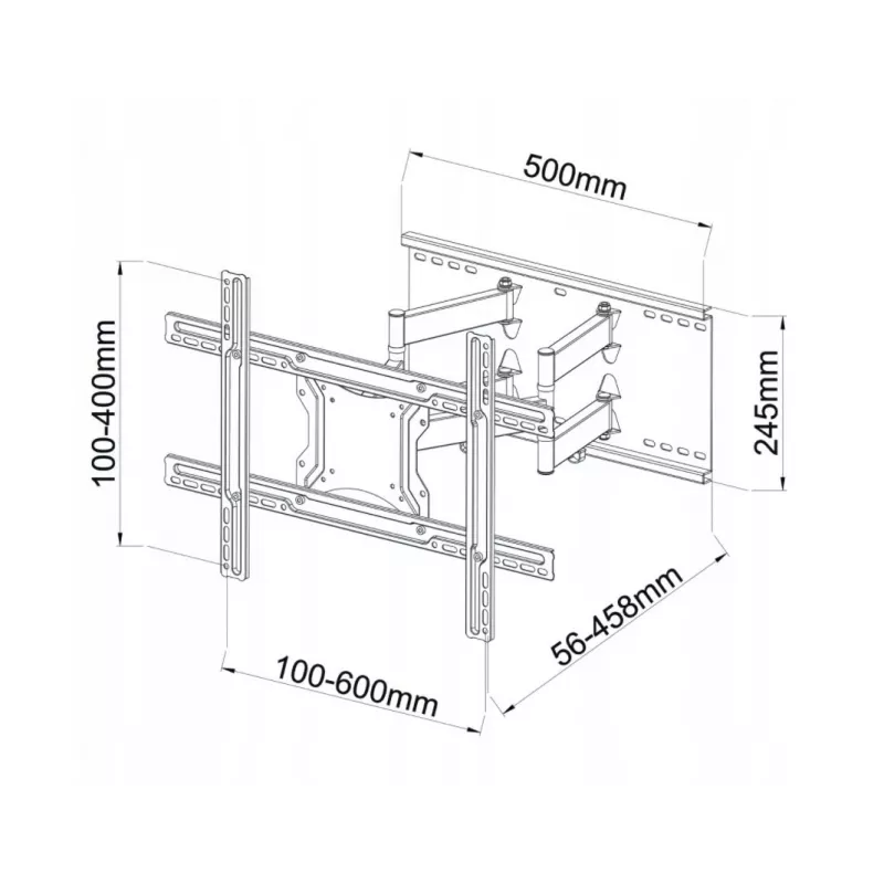 Wandhalterung ART AR-87 für 40-Zoll- bis 80-Zoll-Bildschirme, 60 kg Kapazität, VESA bis 600×400, neigbar 12°, schwenkbar 45°, ausziehbar 5,6–45,8 cm