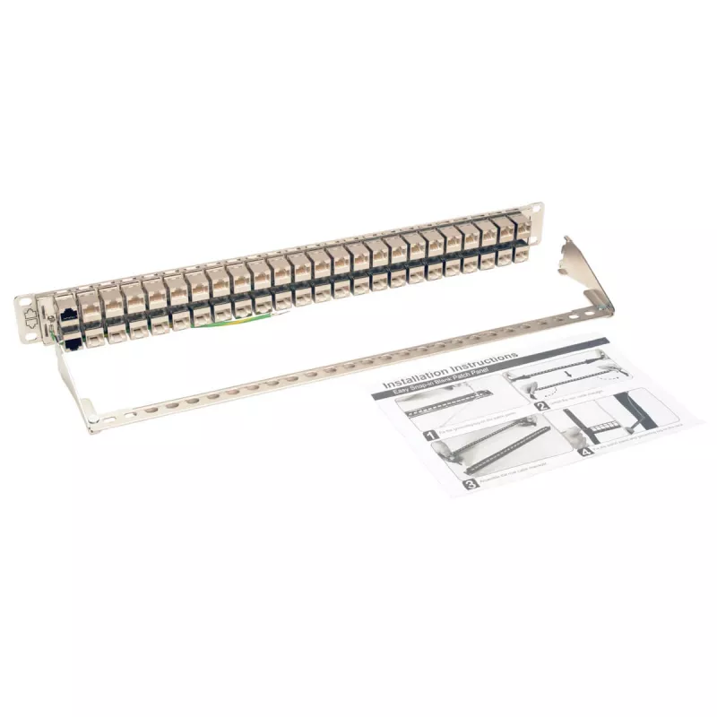 Tripp N254-048-SH-6A 48 Ports 1 HE Rackmontage geschirmtes Cat6a STP Durchgangs-Patchpanel - RJ45 Ethernet - TAA - 10 Gigabit Ethernet - RJ-45 - Cat6a - Silber - Weiß - Rackeinbau
