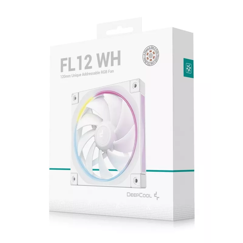 120 mm Weißer PC-Gehäuselüfter DeepCool FL12 WH, 2150 RPM, PWM, 55 CFM, 32 dB, FDB, 4-Pin