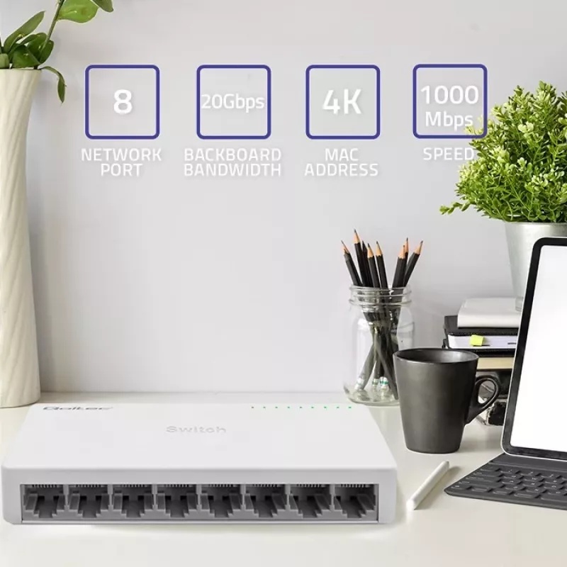 Qoltec Netzwerk-Switch 8xRJ45 Port 1000Mbps LAN