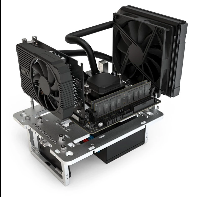 Mini-Banktischgehäuse Streacom BC1 Mini V2 silber — kompakter Open-Frame-Rahmen