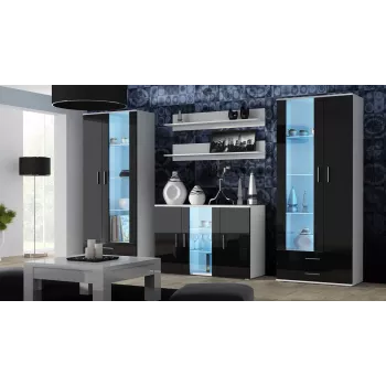 Sideboard Cama Meble SOHO S7 120 cm – 3 Türen, 4 Einlegeböden, weiße Oberseite, schwarz glänzend