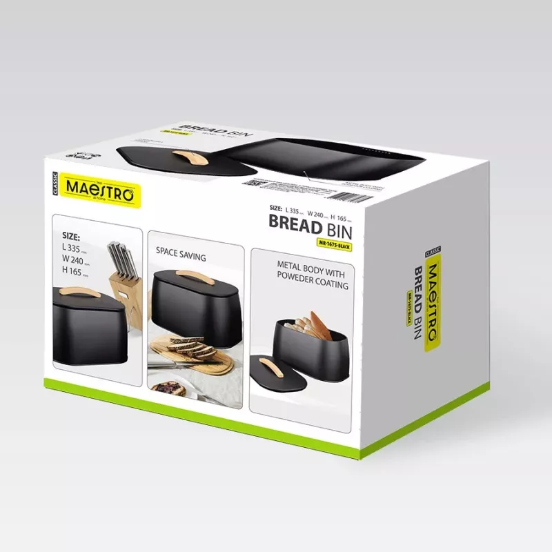 Brotkasten Maestro MR-1675-Schwarz, schwarzer Brotaufbewahrungsbehälter