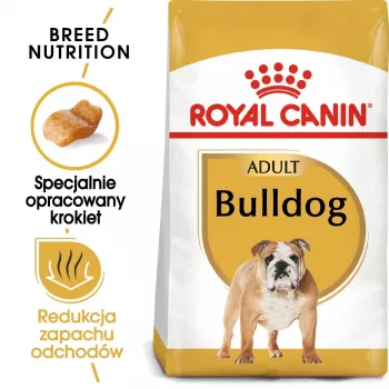 Trockenfutter für Hunde Royal Canin Bulldog Adult 12 kg — für ausgewachsene Bulldoggen, Hühnergeschmack, 24 % Protein, 14 % Fett