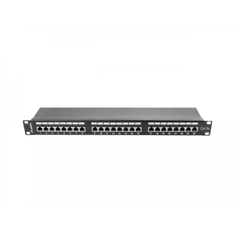 Patchpanel 1U LANBERG PPS5-1024-B — 24-Port RJ-45 Cat5, Metall, schwarz, Rackeinbau