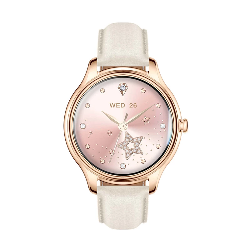 Smartwatch Colmi L28 mit goldenem Gehäuse und goldenem Lederarmband