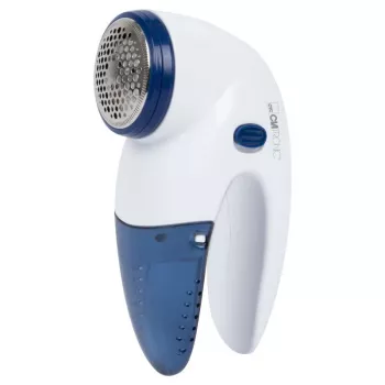Fusselrasierer CLATRONIC TC 3759 – batteriebetrieben 2×AA, Edelstahlklinge und -folie Ø45 mm, blau/weiß