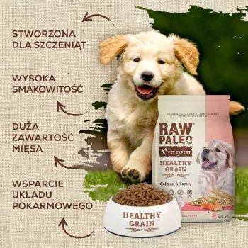 Trockenfutter für Hunde VETEXPERT Raw Paleo Healthy Grain Puppy Lachs und Gerste 10 kg, Protein 29 % Fett 17 % Feuchtigkeit 9 %