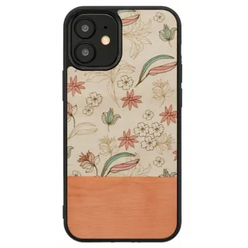 Schutzhülle Man and Wood für iPhone 12 mini — pinke Blume auf schwarz