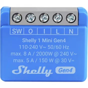 Intelligenter Schalter Shelly 1 Mini Gen4 1P kabellos 110–240 V 50–60 Hz 1,2 W Bluetooth Wi‑Fi ZigBee 34×16×29 mm