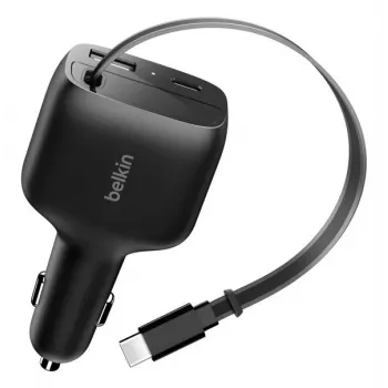 Belkin 75W 2-Port w Retractable USB-C Cbl Car - Kabel (CCC001HQBK)