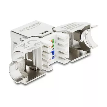 DELOCK Keystone-Modul RJ45-Buchse zu LSA Cat.6A werkzeugfrei 45° abgewinkelt geschirmt mit Metallverrastung