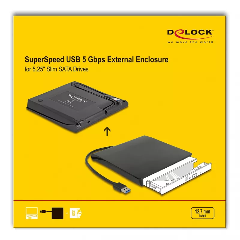 HDD-Gehäuse DeLOCK 42636 Schwarz 5,25 Zoll Micro SATA 5 Gbit/s