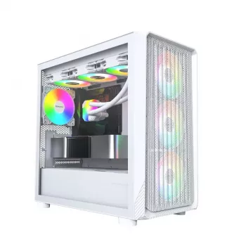 PC-Gehäuse Montech X5M (W) Micro Tower, Weiß — Micro-ATX/Mini-ITX, unterstützt ATX-Netzteile, 3x120 mm vorne, 1x120 mm hinten, 2x 3,5-Zoll-Schächte, 4x 2,5-Zoll-Schächte
