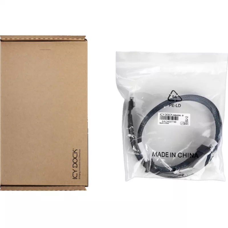ICY DOCK - MB4026L-B - SlimSAS 4i SFF-8654 auf OCuLink 4i SFF-8611 Kabel – 0,5 m