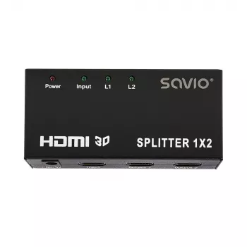 HDMI-Videosplitter SAVIO CL-42 — 2x HDMI-Ausgänge, 1920x1080, 36-Bit-Farbe, Metallgehäuse, 5V/1A