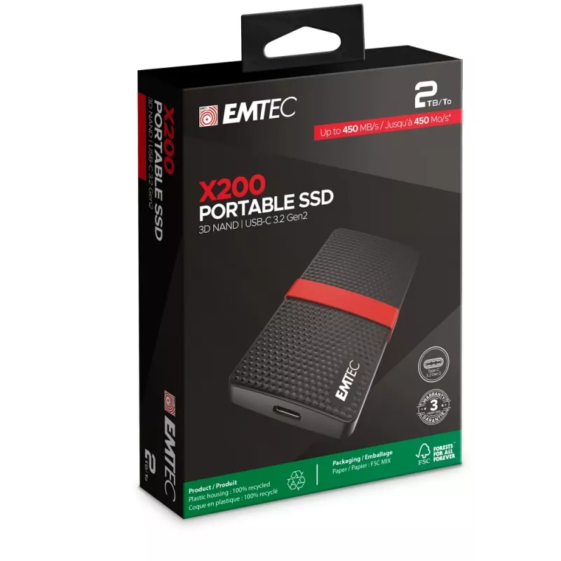 SSD Emtec 2 TB Schwarz USB Type-C 3.2 Gen 1 X200