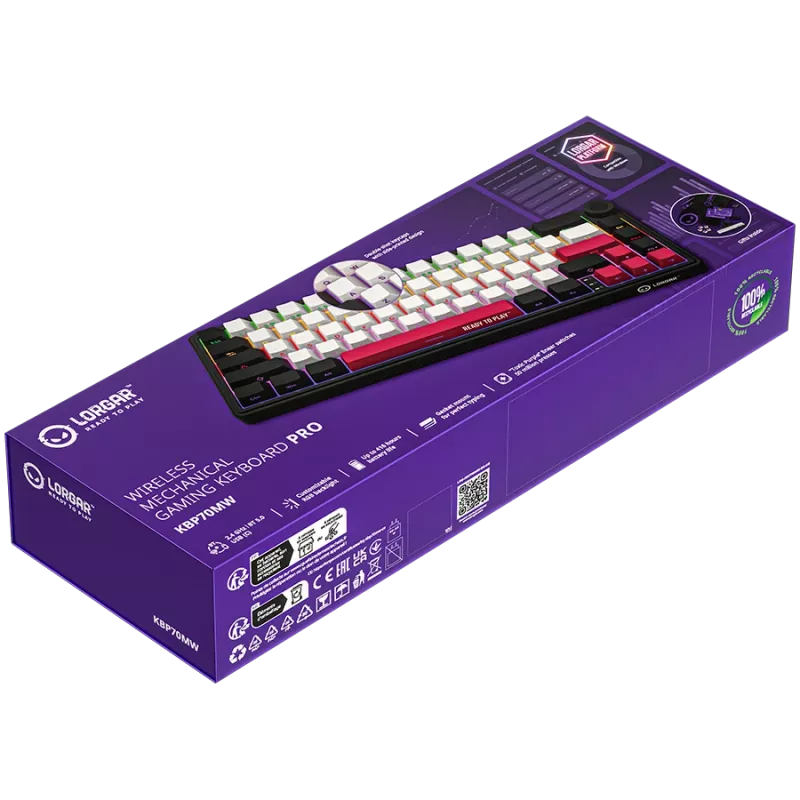 LORGAR KBP70MW, Kabellose 65% Mechanische Gaming-Tastatur Pro, Schwarz/Rot, EN-Layout