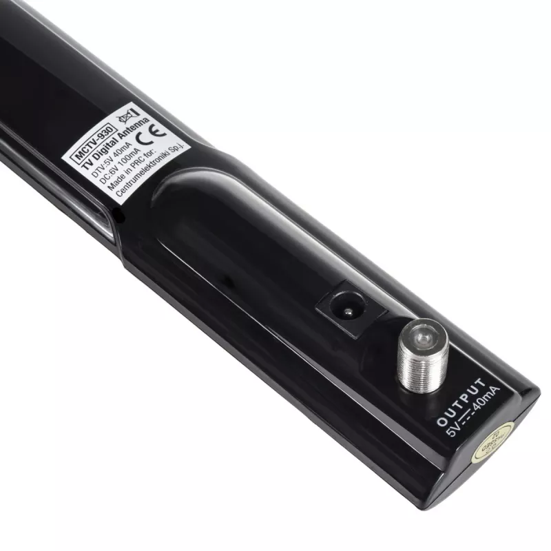Indoor-TV-Antenne MACLEAN MCTV-930 — DVB-T, VHF 87,5–230 MHz, UHF 470–790 MHz, VHF 26 dB / UHF 28 dB, 75 Ω, schwarz