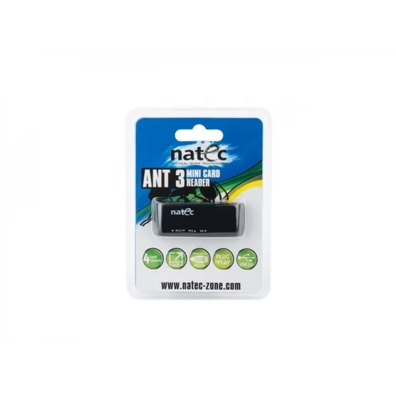 Natec MINI ANT 3 USB 2.0 Kartenleser (SD, SDHC, MMC, M2, microSD), Schwarz (NCZ-0560)