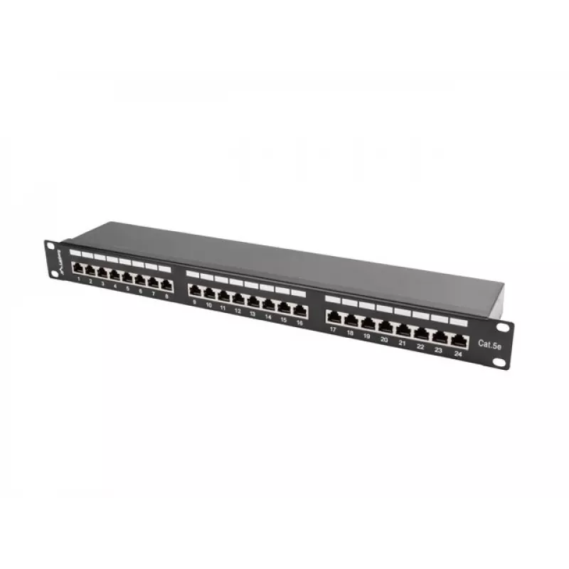 Patchpanel 1U LANBERG PPS5-1024-B — 24-Port RJ-45 Cat5, Metall, schwarz, Rackeinbau