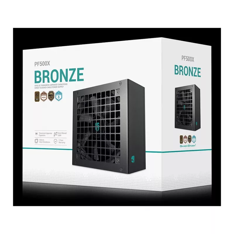 Netzteil DeepCool PF500X 500 W, ATX, 80 PLUS Bronze, 120-mm-Lüfter, 24-Pin-MB, 6×SATA, 2×PCIe