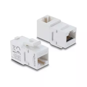 Keystone-Kupplung DELOCK RJ45 Buchse-zu-Buchse Cat.6A 90° abgewinkelt UTP weiß, flach 16,9×33,1×19,9 mm