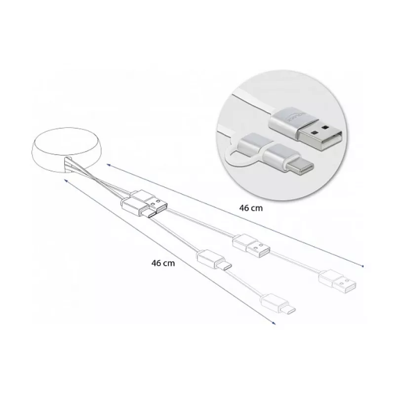 Aufrollbares Kabel DeLOCK USB 2.0 2 in 1 Typ-A auf Micro-B und USB-C™