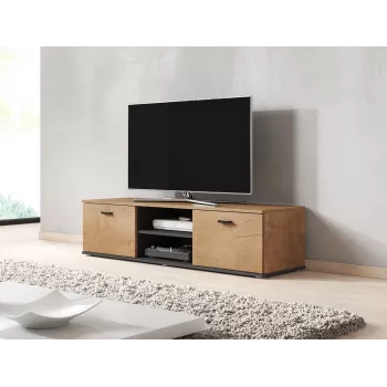 TV-Schrank Cama Meble SOHO 140, Lefkas-Eiche/Schwarz, 1400×430×370 mm