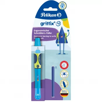 Pelikan griffix® Füllfederhalter für Rechtshänder - Neon Fresh Blau - Blau - Patronenfüllsystem - Blau - Kunststoff - Edelstahl - Rechtshänder (820363)