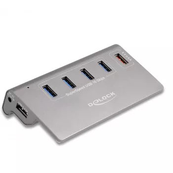 DeLOCK USB-Hub 10 Gbit/s 4 Typ-A-Anschlüsse 1 Schnellladeanschluss