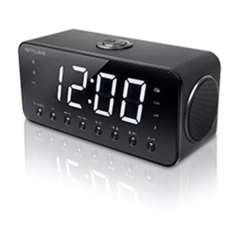 Weckerradio Muse M-192 CR — Digitaluhr, FM-Tuner, 1,8-Zoll-LED-Anzeige, schwarzes Holz, AC 100–240V, AAA-Backup