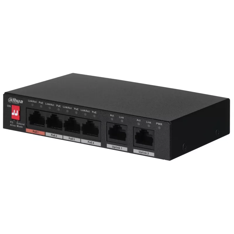Dahua Technology PFS3006-4ET-60 Unmanaged L2 Fast Ethernet (10/100) Power over Ethernet (PoE) Schwarz