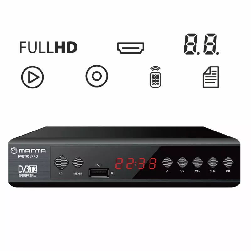 Digitaler TV-Receiver MANTA DVBT025PRO DVB-T2 Full HD-Unterstützung USB-Aufnahme