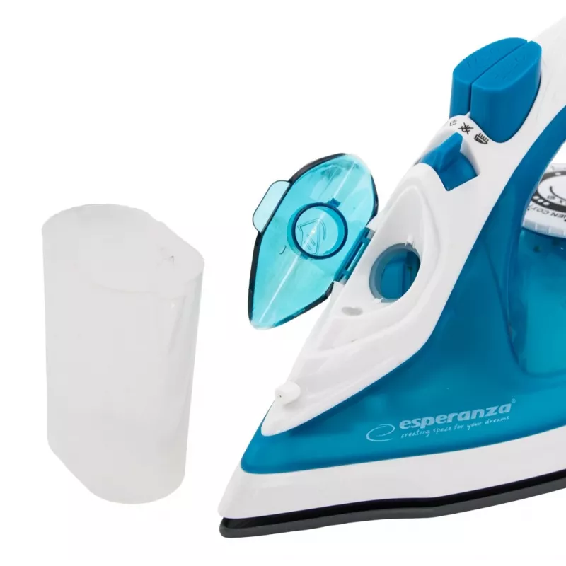 Dampfbügeleisen ESPERANZA EHI002 — 2200 W, Keramiksohle, Vertikaldampf, 0,815 kg, weiß/blau