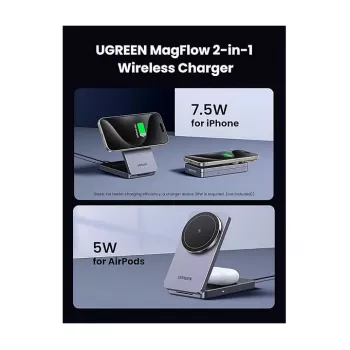 UGREEN kabelloses AC-Indoor-Ladegerät für Kopfhörer und Smartphones W528, grau, Kurzschluss- und Unterspannungsschutz