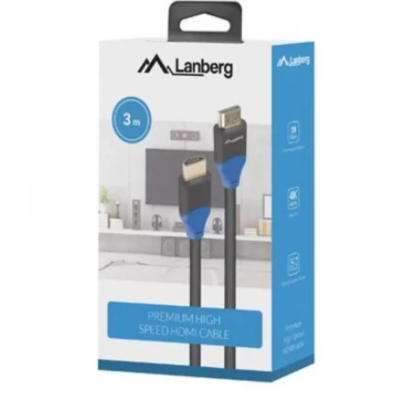 HDMI-Kabel Lanberg CA-HDMI-15CU-0030-BK 3m HDMI Typ A Stecker 18 Gbit/s