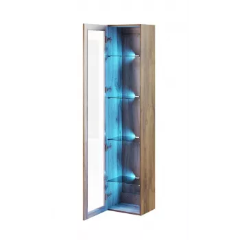 Vitrine Cama Meble VIGO 180 — Wandmontierte Glasvitrine, 1800×400×300 mm, Wotan Eiche